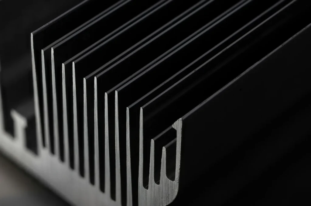Stacked metal fins, standing for the layers of a case